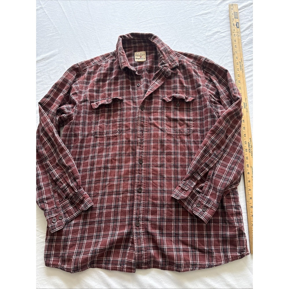 RedHead Brand Co Men Flannel Shirt XL Maroon Plaid Long Sleeve Button Up Casual